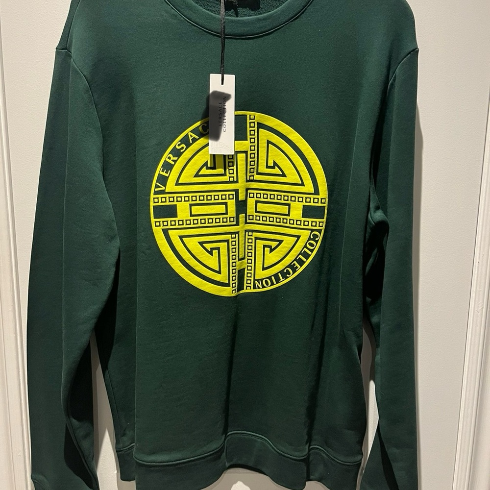 Versace Dark Green Crewneck with Bold Yellow Emblem